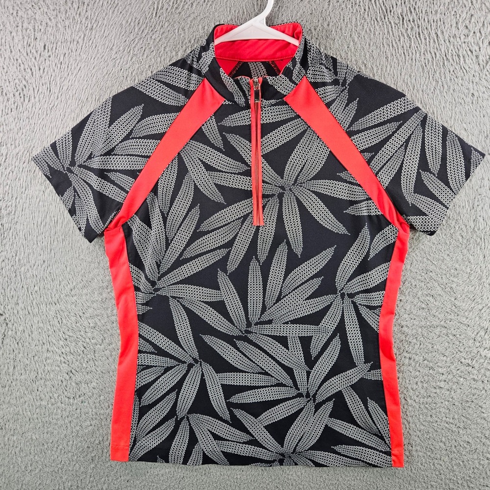 Tail Womens XS‎ Golf Tennis Top Black Coral Red Leaf Print Quarter Zip